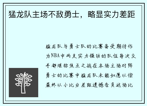 猛龙队主场不敌勇士，略显实力差距